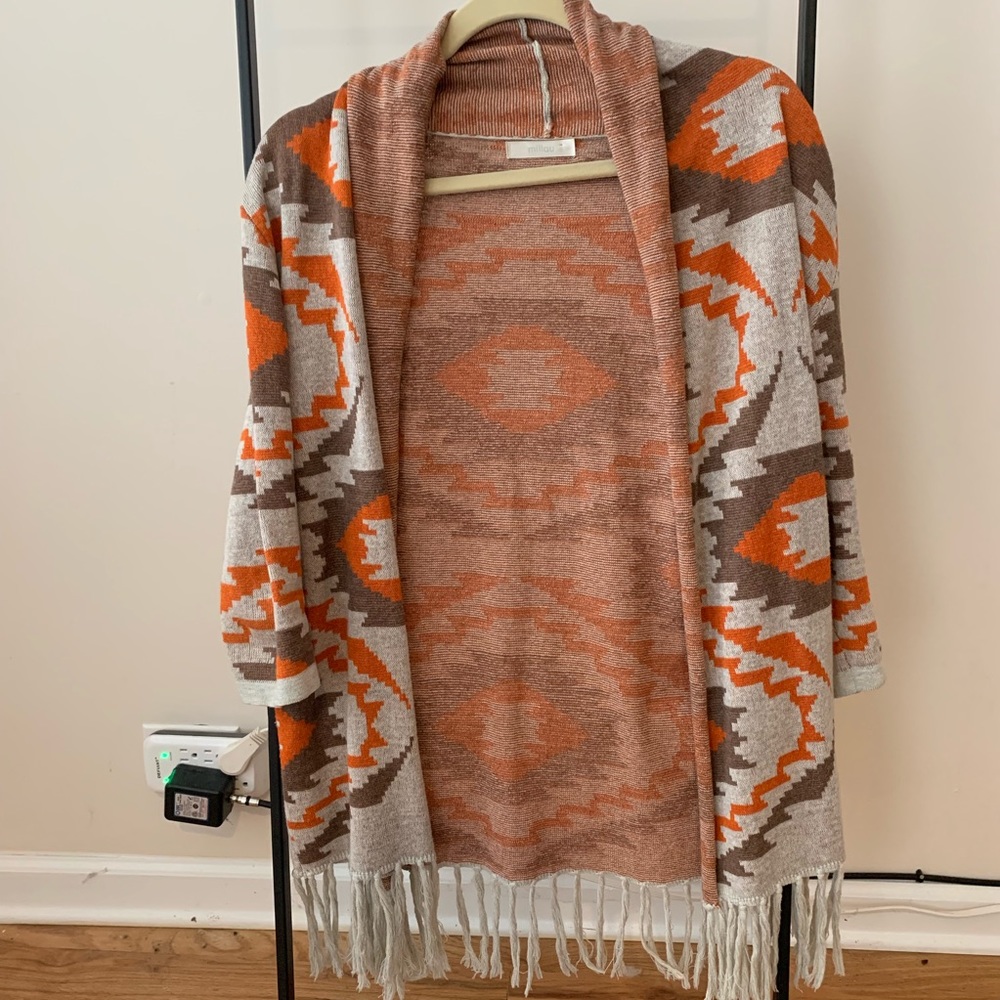 LF Printed Slouchy Cardigan With Fringe